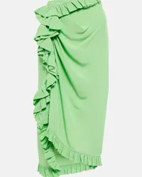 Dries van Noten Gonna midi in crêpe con volant Verde