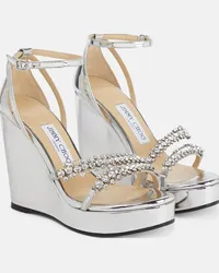 Jimmy Choo Sandali Bing Wedge 120 in pelle metallizzata Argento