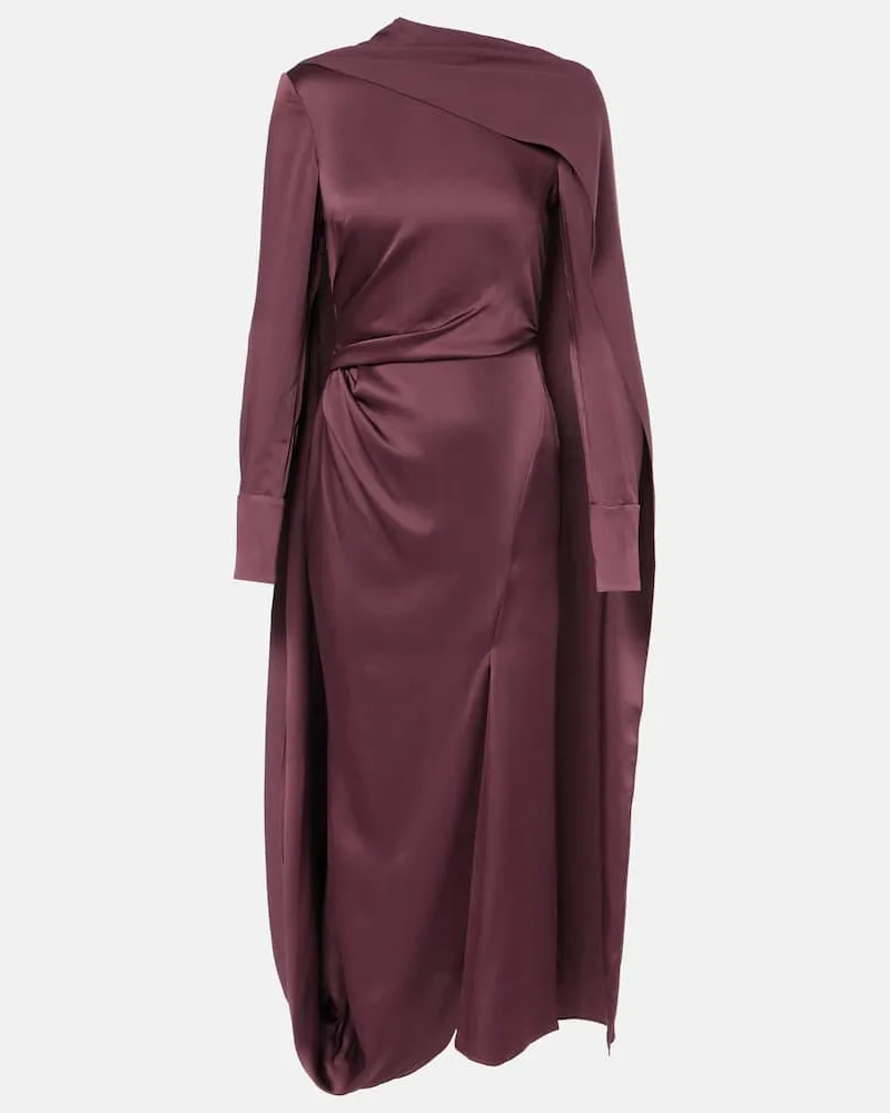 Erdem Abito midi in raso drappeggiato Borgogna