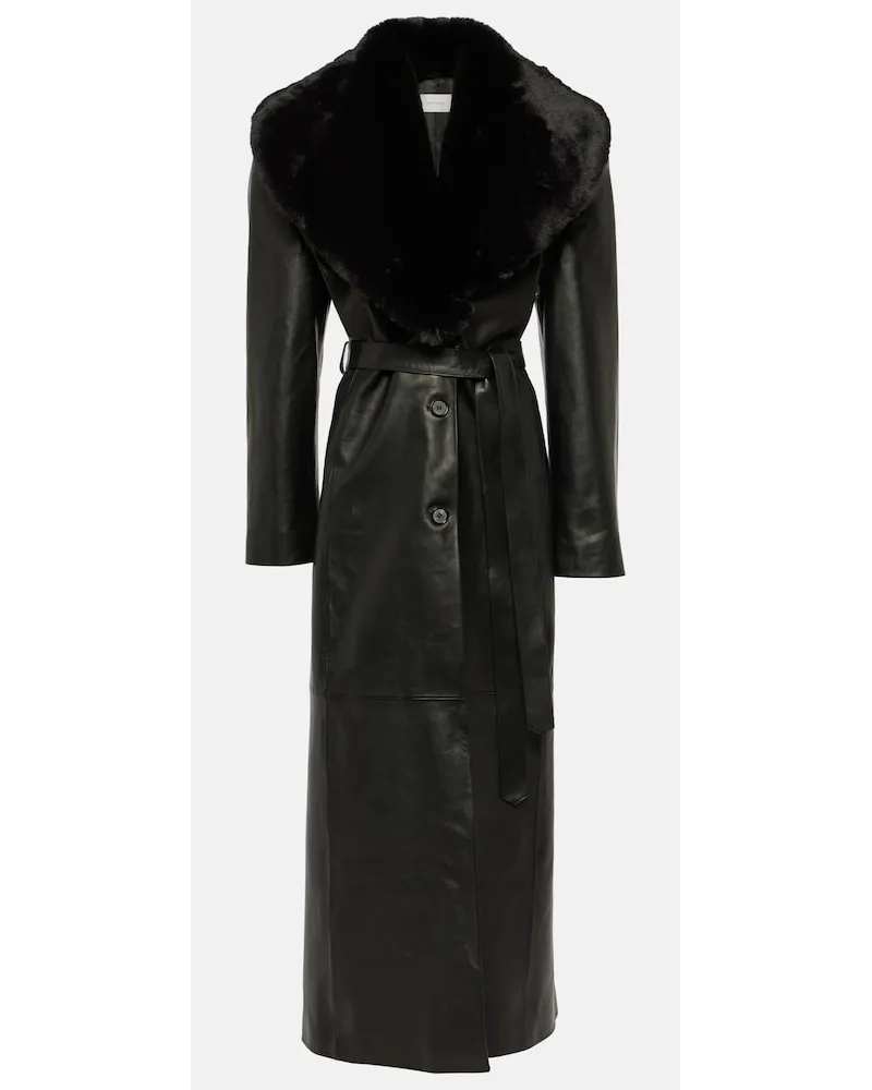 Magda Butrym Cappotto in pelle con pelliccia sintetica Nero