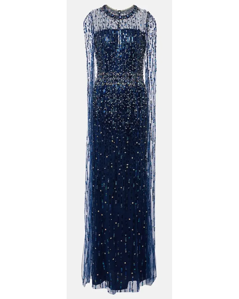Jenny Packham Abito lungo Lux con paillettes Blu