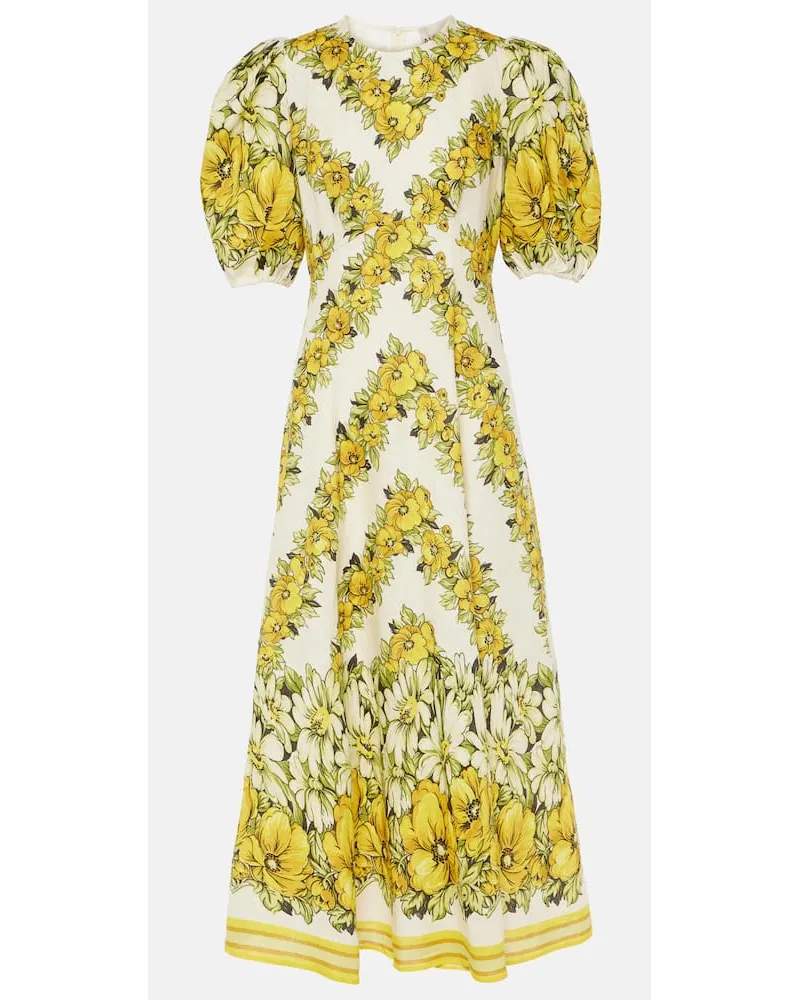 ALEMAIS AlÃ©mais Abito midi Gisela in lino con stampa Giallo