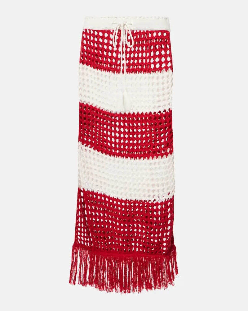 FARM Rio Gonna lunga in crochet di cotone a righe Rosso