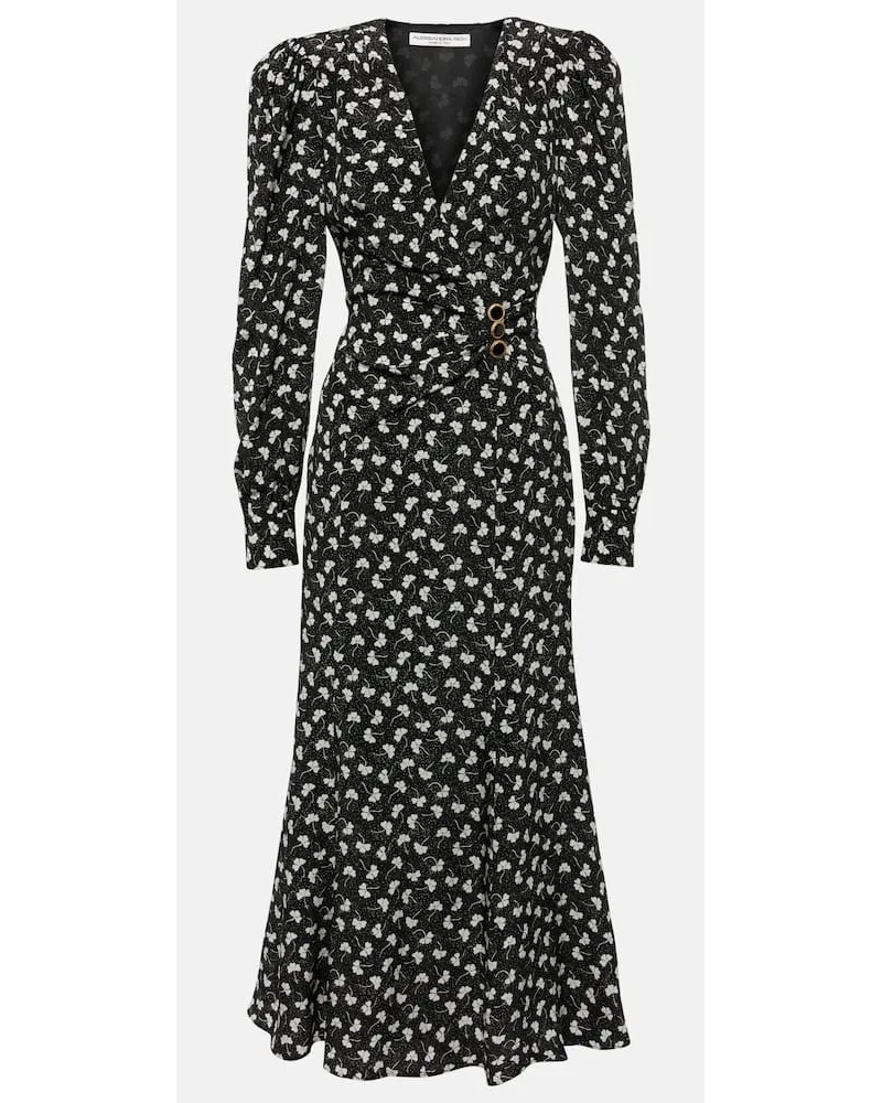 Alessandra Rich Abito midi in seta con stampa Nero