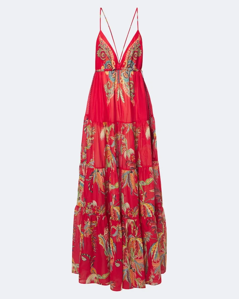 Etro Abito lungo in cotone con stampa Rosso