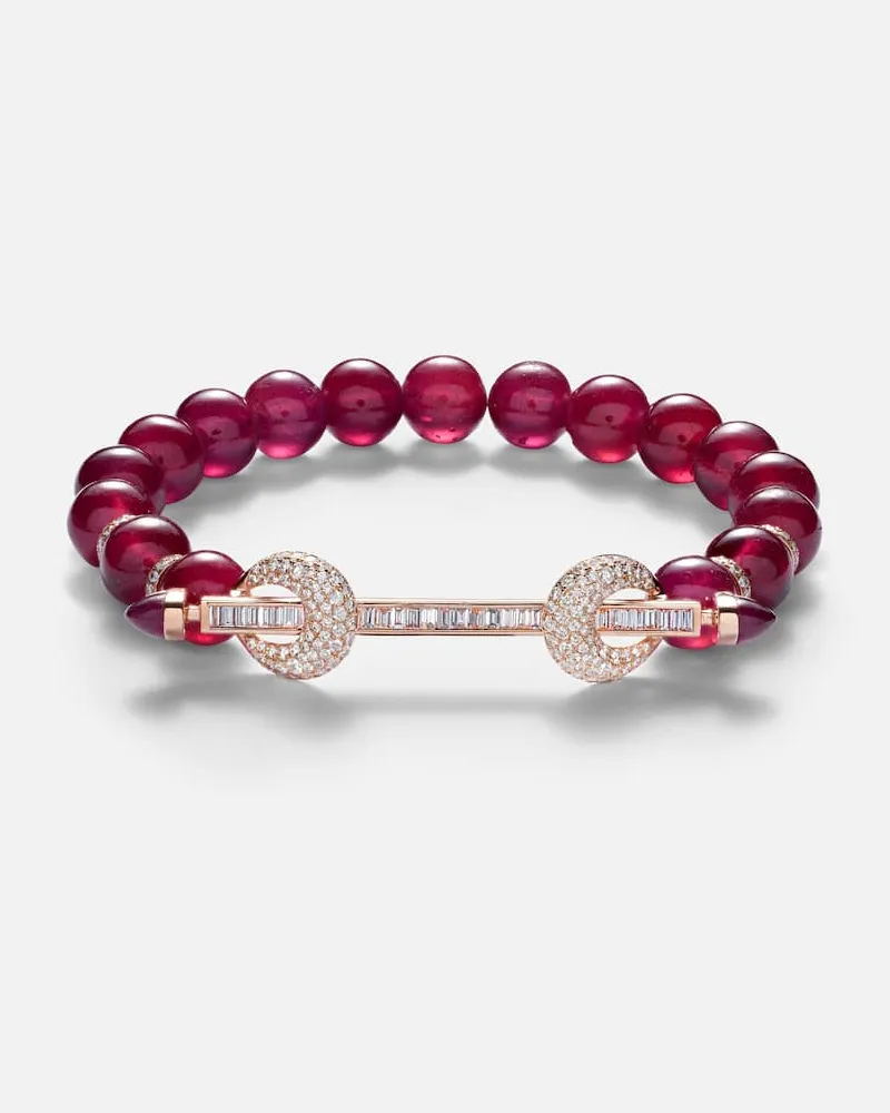 Ananya Bracciale Chakra in oro rosa 18kt con diamanti e rubini Rosa