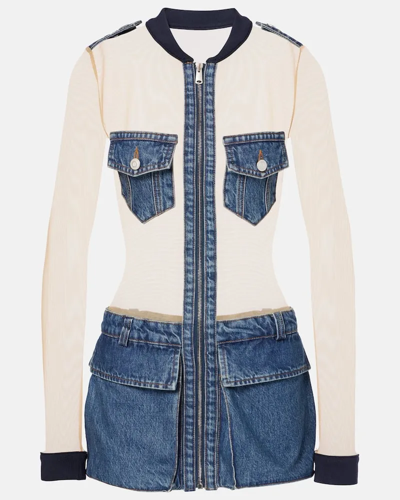 COPERNI Abito corto Illusion in tulle e denim Beige