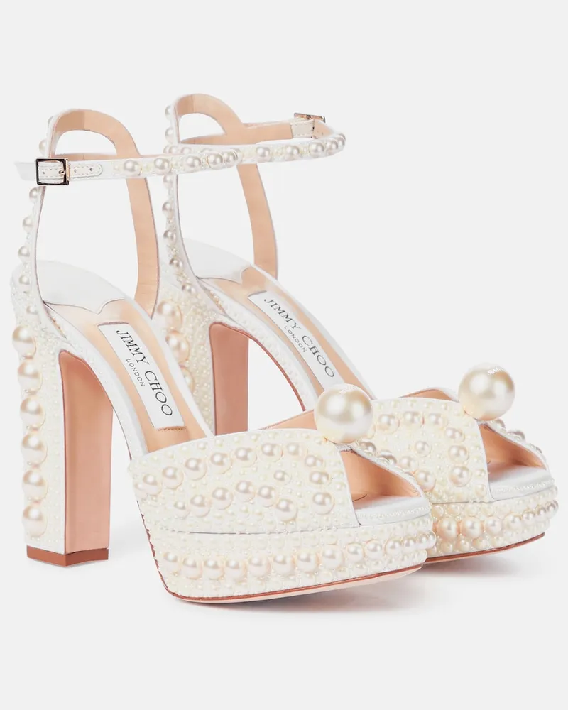 Jimmy Choo Sandali Sacaria 120 in raso con perle Bianco