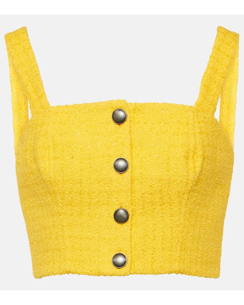 Alessandra Rich Top cropped in tweed Giallo