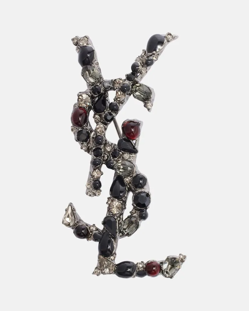 Saint Laurent Spilla Cassandre con cristalli Nero