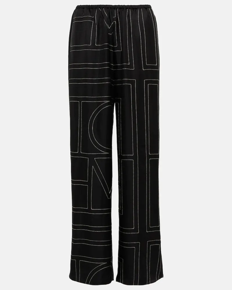 Totême Pantaloni in seta a gamba larga Nero