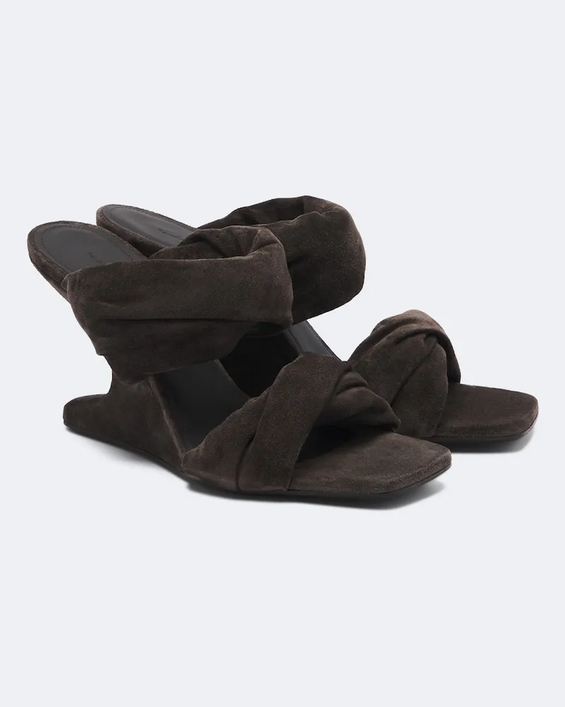 Rick Owens Mules Twisted Cantilever in suede con zeppa Marrone