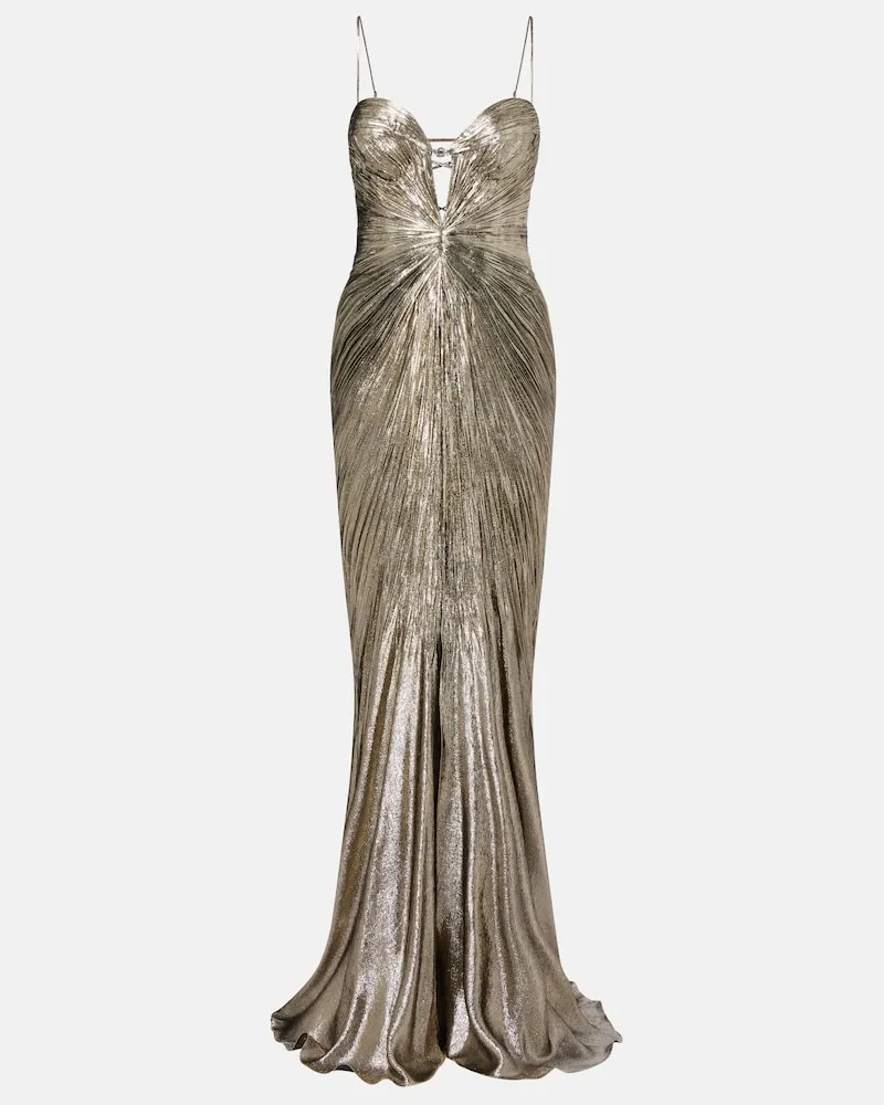 Maria Lucia Hohan Abito lungo Dakota in chiffon con lamé Argento