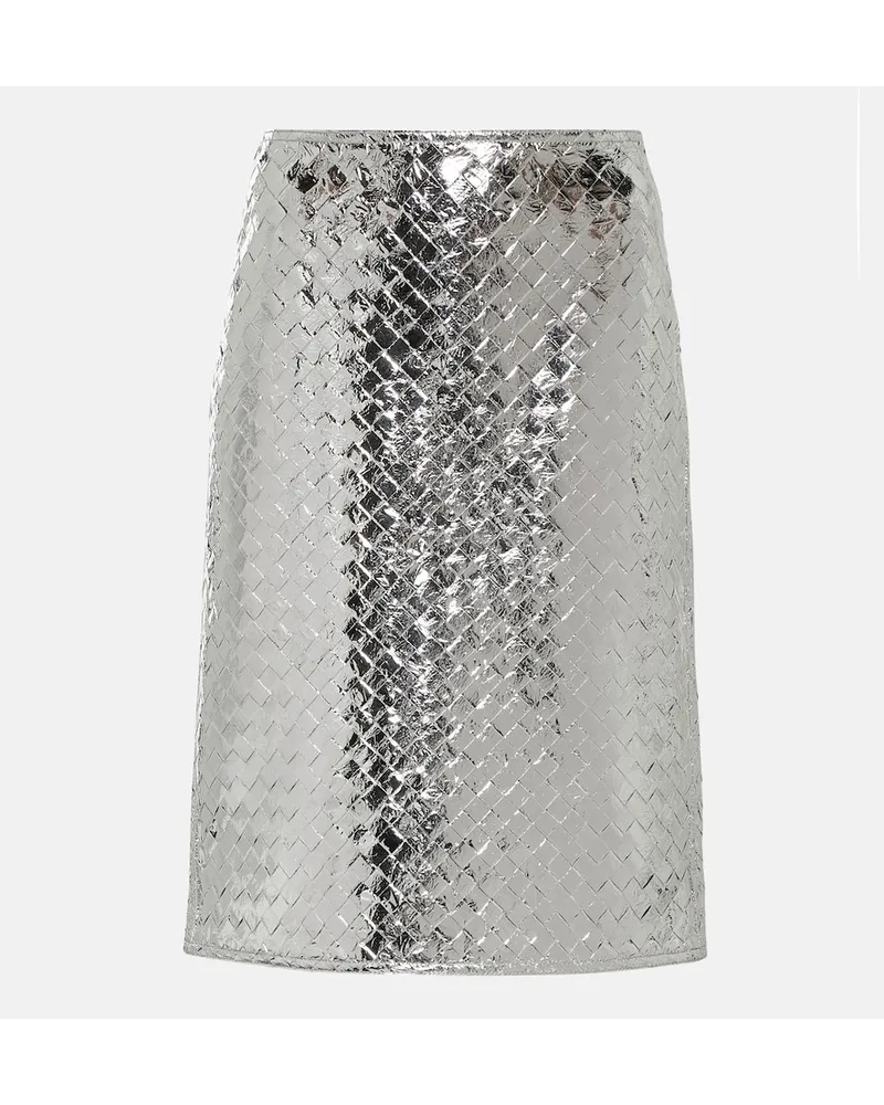 Bottega Veneta Gonna midi in pelle metallizzata Argento