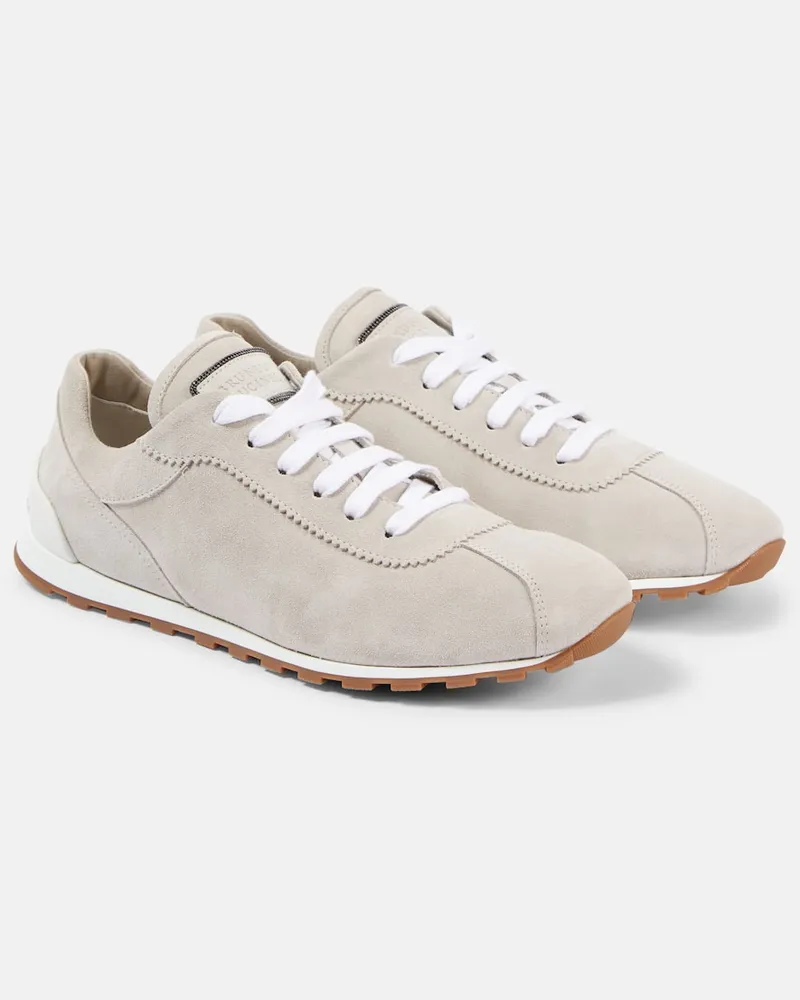 Brunello Cucinelli Sneakers in suede con monili Beige