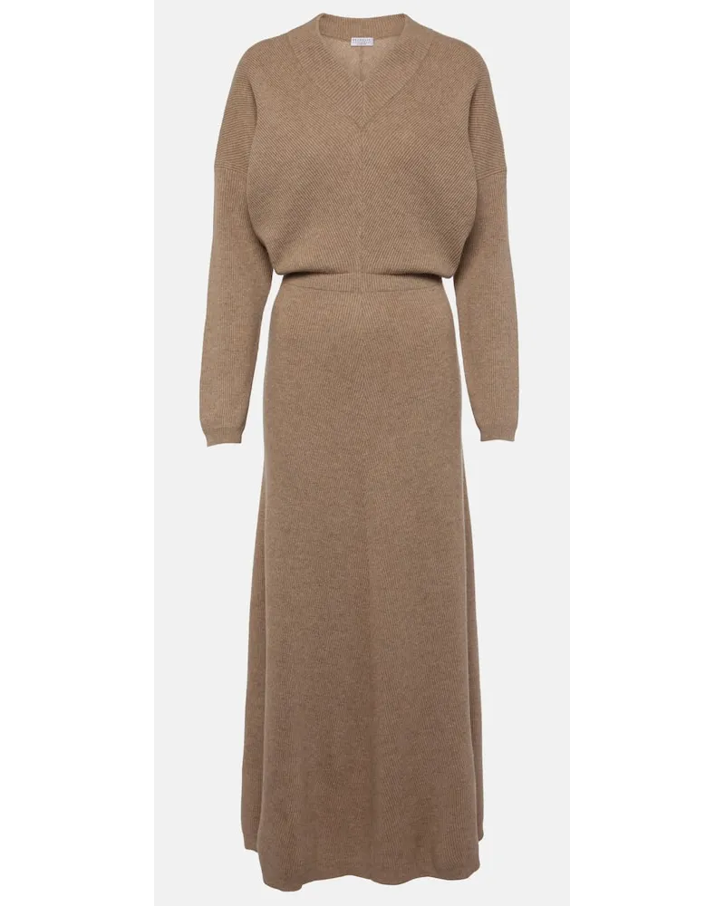 Brunello Cucinelli Abito midi in cashmere Marrone