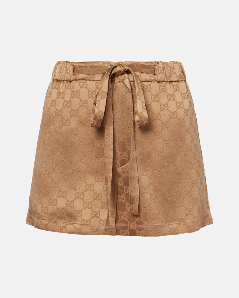 Gucci Shorts in raso GG Marrone