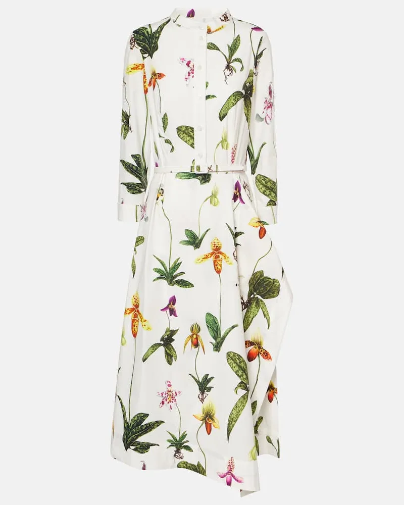 Oscar de la Renta Abito midi in popeline di misto cotone Bianco