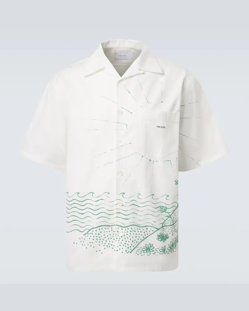 Prada Camicia bowling in cotone con stampa Bianco