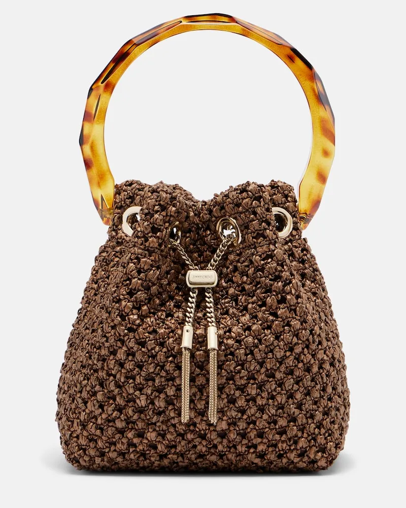 Jimmy Choo Secchiello Bon Bon Small effetto rafia Marrone
