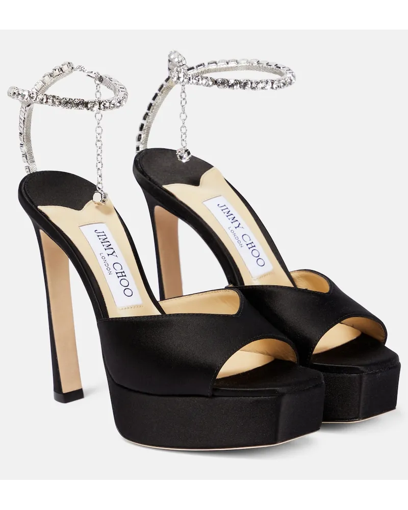 Jimmy Choo Sandali Saeda 125 in raso con plateau Nero