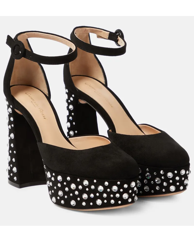 Gianvito Rossi Pumps Crystal Holly D'Orsay in suede con plateau Nero