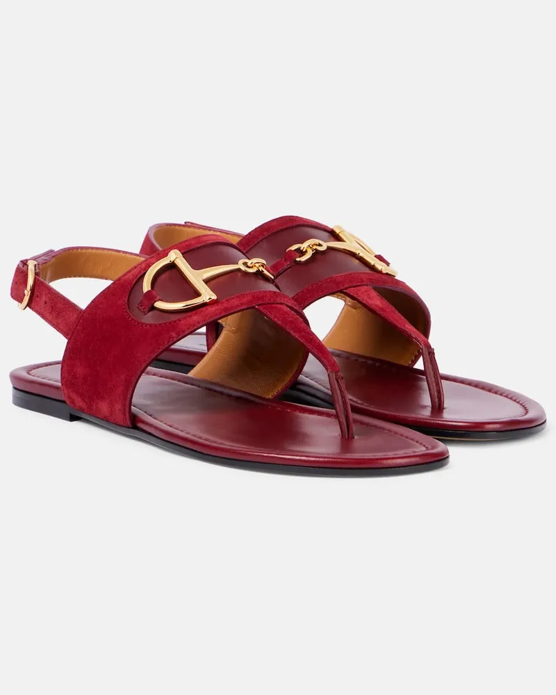 Gucci Sandali infradito Horsebit in suede Borgogna