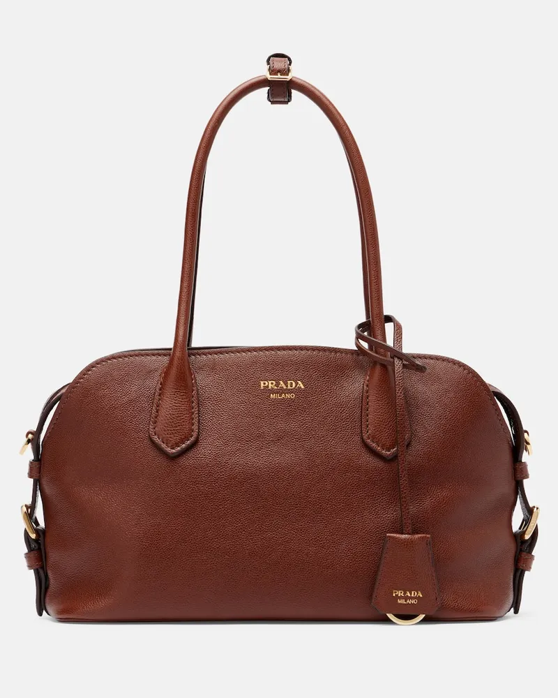 Prada Borsa bowling Prada Signet Medium in pelle Marrone