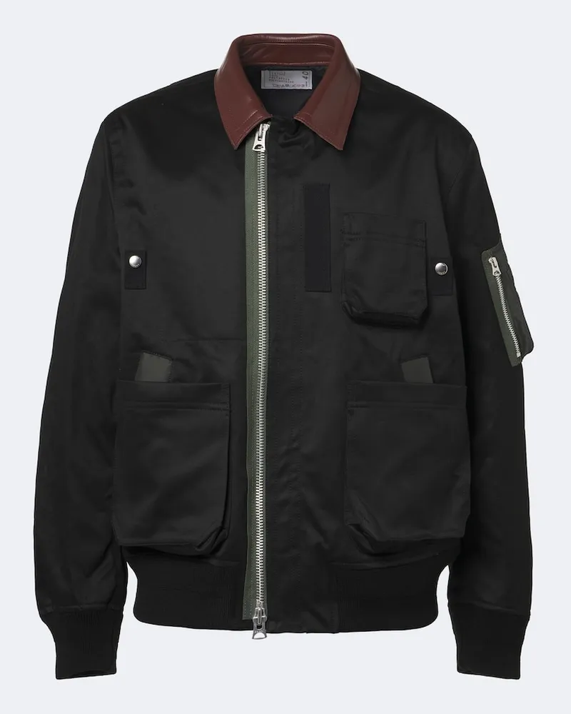 Sacai Giacca blouson in cotone con pelle Nero