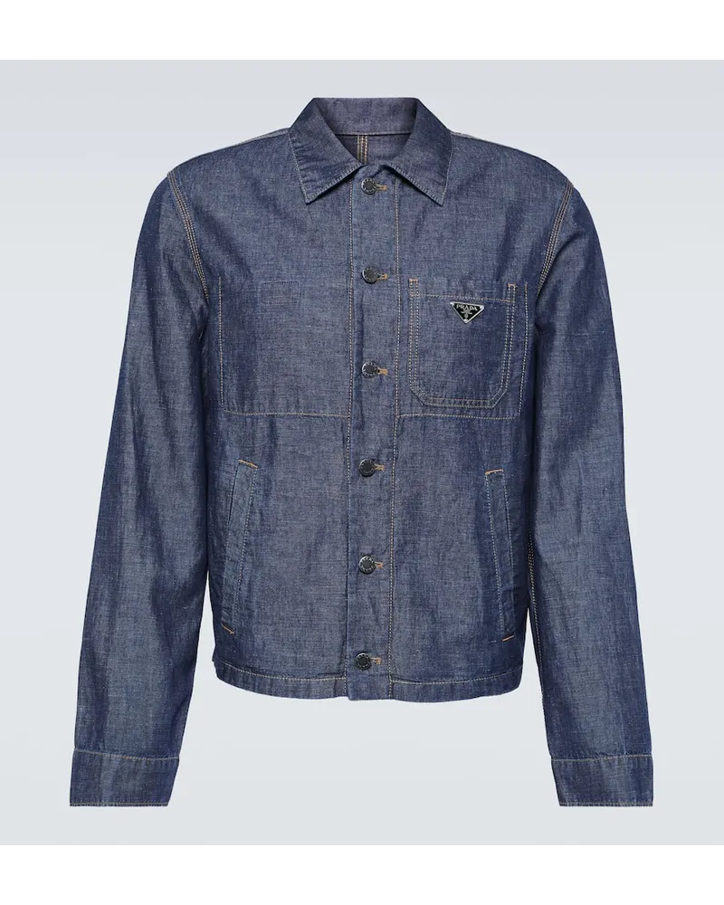 Prada Camicia in cotone e lino Blu
