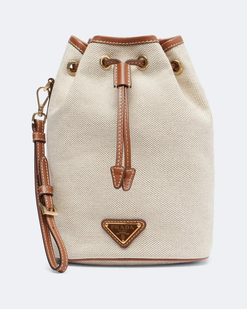 Prada Bustina Small in canvas e pelle Beige