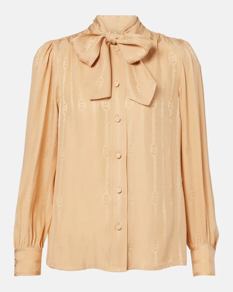 Gucci Camicia Interlocking G in jacquard di seta Beige