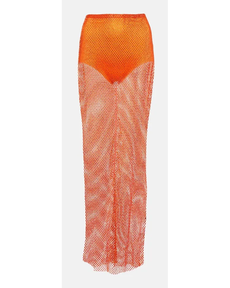 Giuseppe di Morabito Gonna lunga in mesh con cristalli Arancione