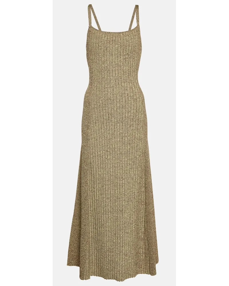 Ganni Abito midi in maglia a coste Marrone