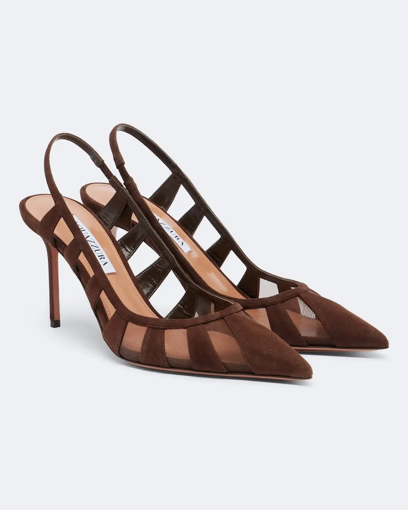Aquazzura Pumps slingback Screen in suede e mesh Marrone