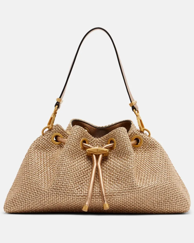 Jimmy Choo Shopper Cinch Small in rafia Oro