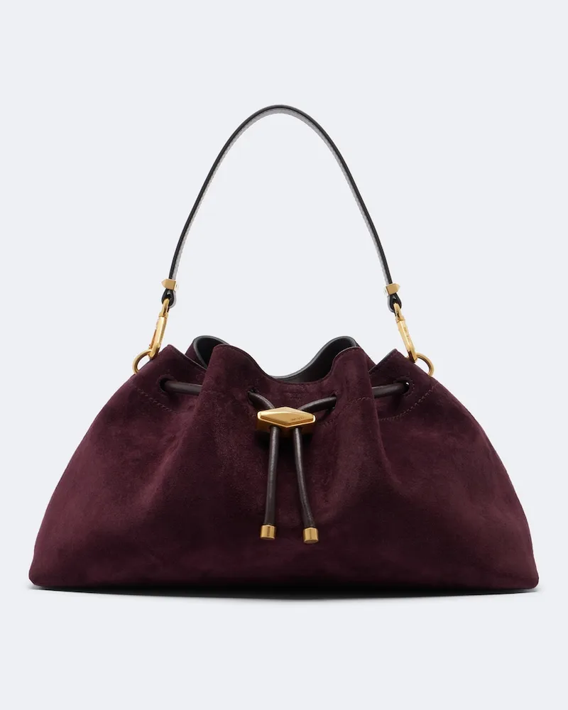 Jimmy Choo Borsa a secchiello Bon Bon Medium in suede Borgogna
