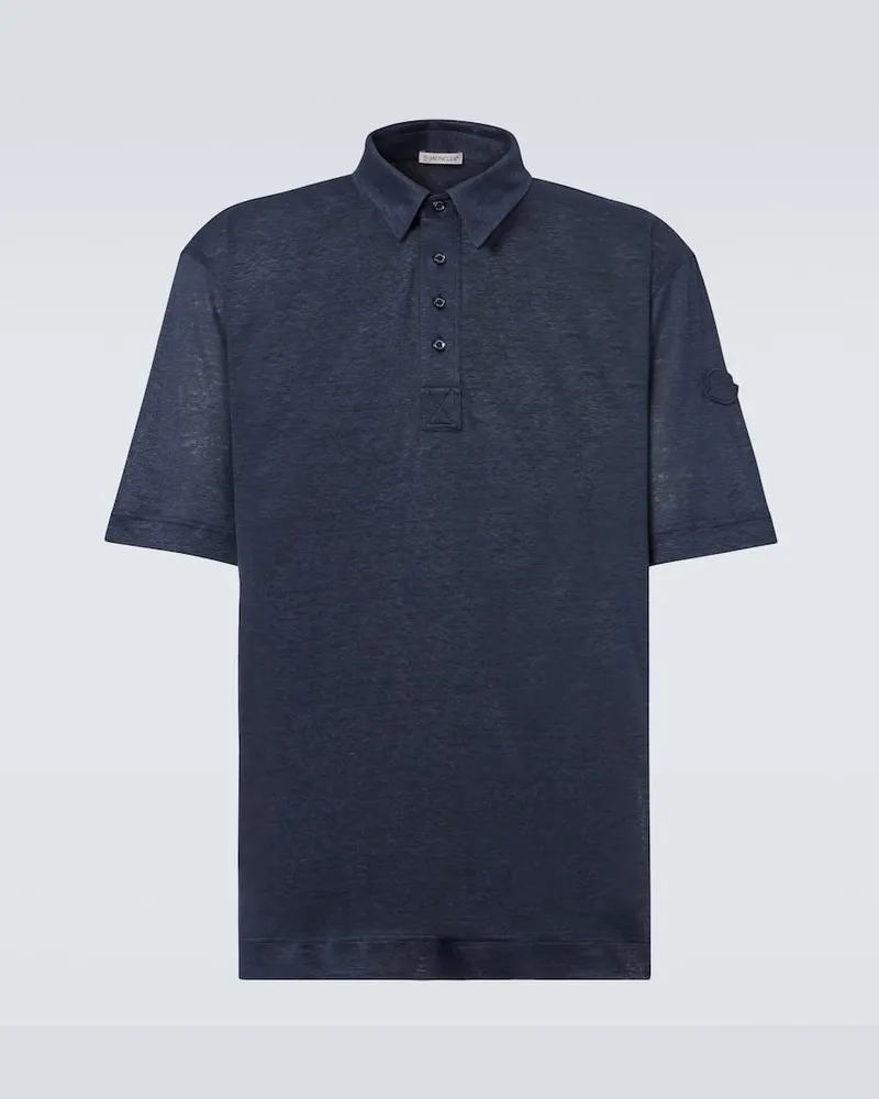 Moncler Polo in lino con logo Blu