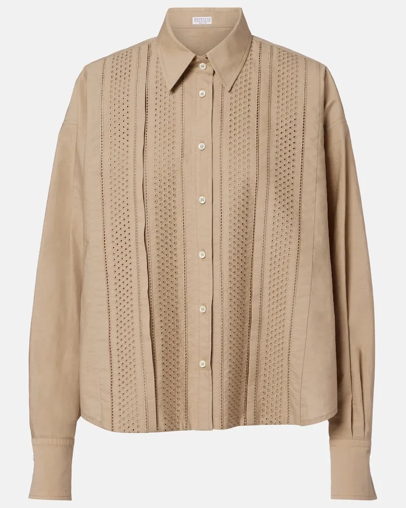 Brunello Cucinelli Camicia in misto cotone sangallo Beige
