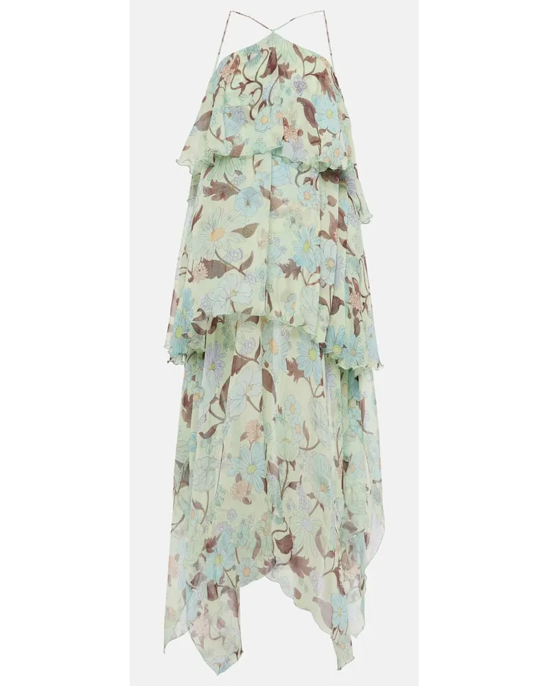 Stella McCartney Abito lungo in seta con stampa Multicolore