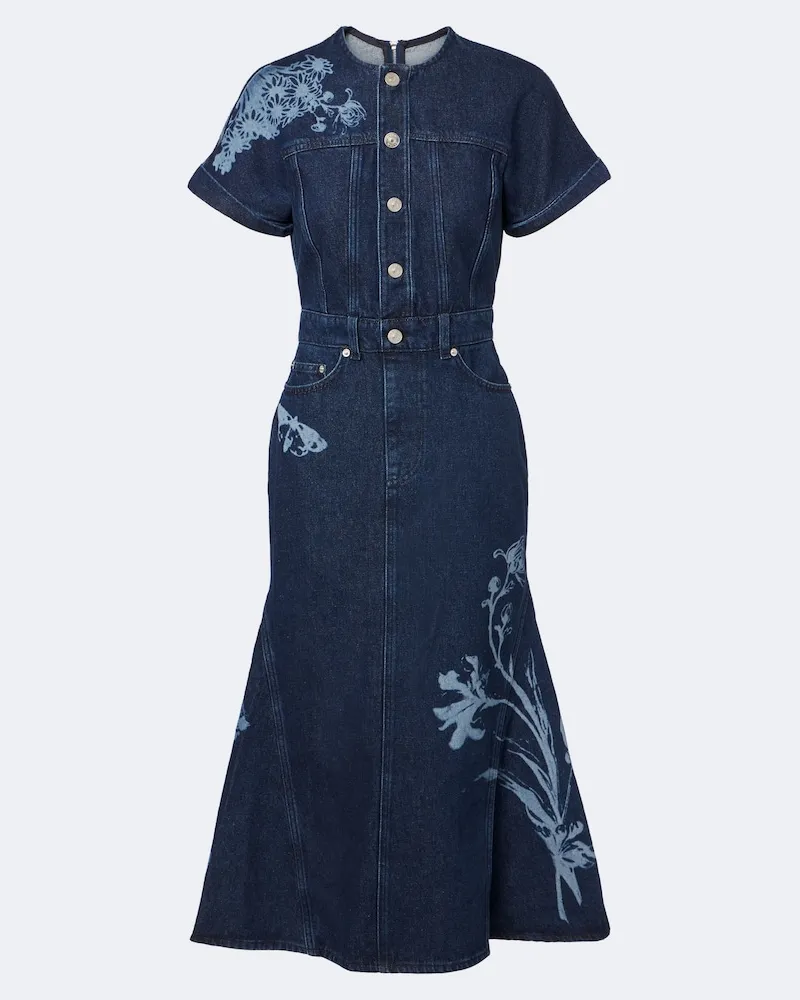 Erdem Abito midi di jeans con stampa Blu