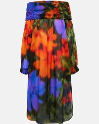 Dries van Noten Abito midi in cotone a punto smock Multicolore