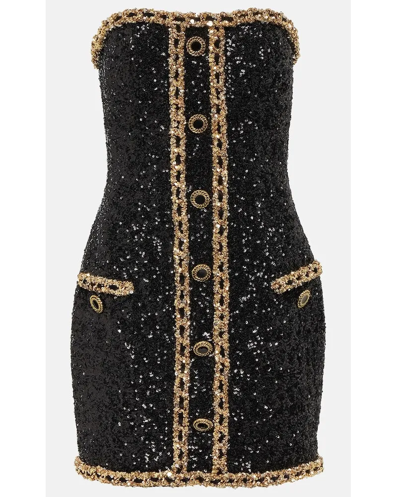 Balmain Miniabito a fascia con paillettes Nero