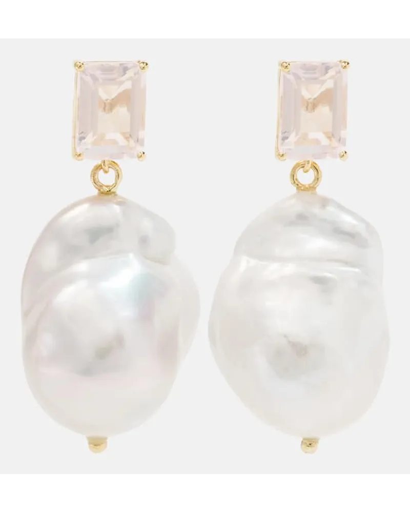 MATEO Orecchini in oro 14kt con quarzo rosa e perle barocche Oro