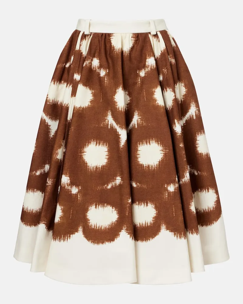 Prada Gonna midi in canvas di cotone con stampa Marrone