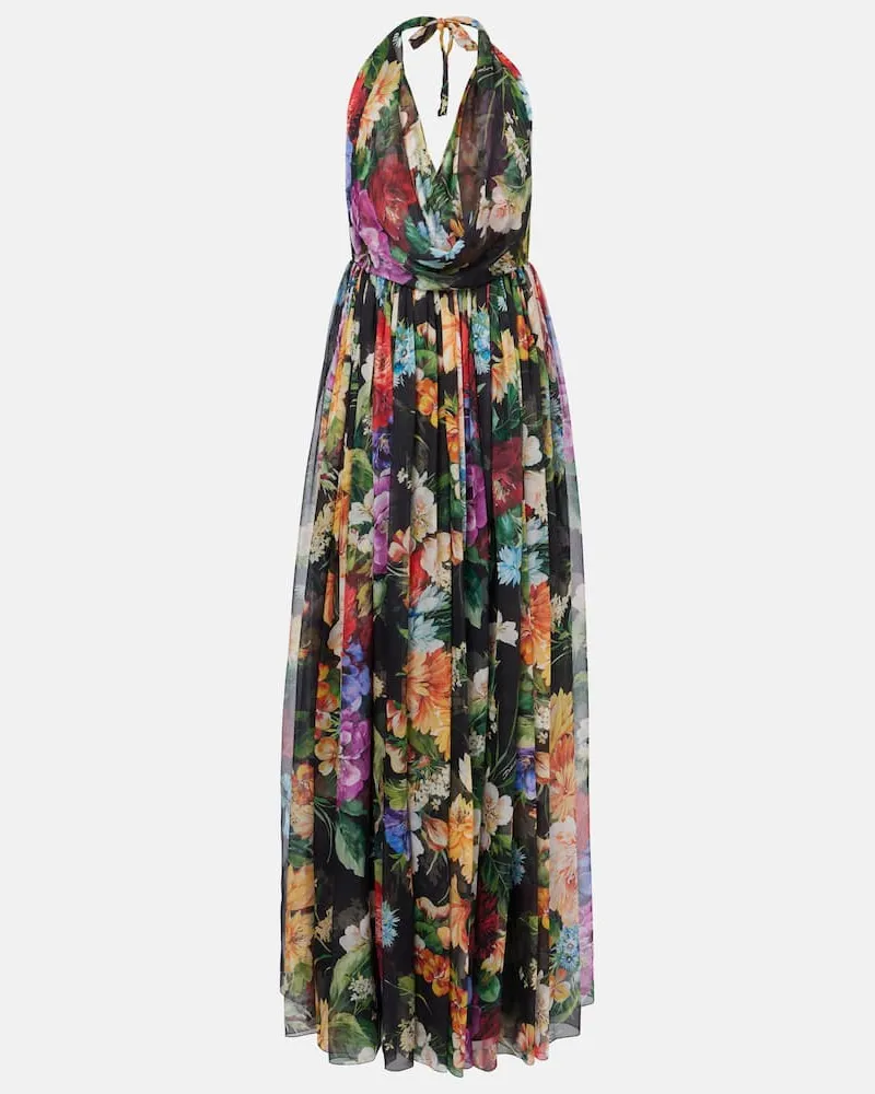 Dolce & Gabbana Abito lungo in chiffon di seta Multicolore