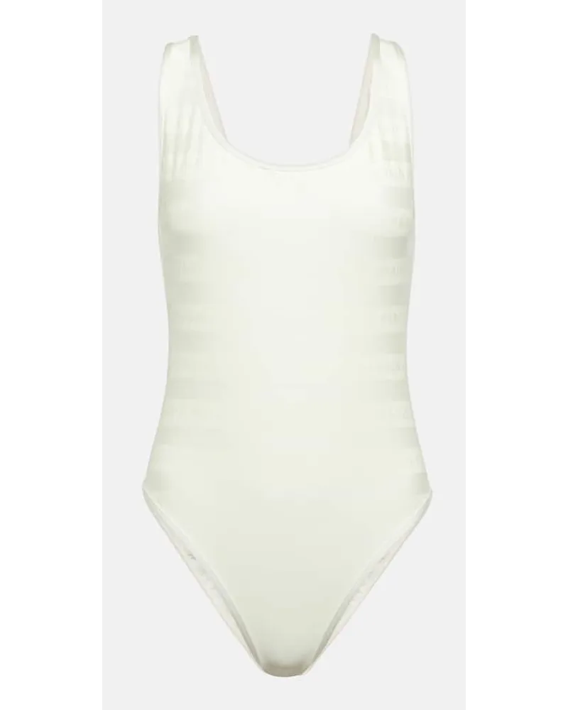 Balmain Costume intero a righe con logo Bianco