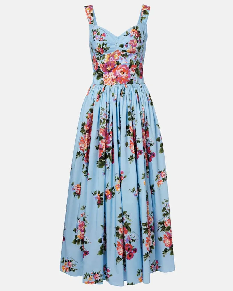 Dolce & Gabbana Abito bustier in cotone con stampa floreale Blu