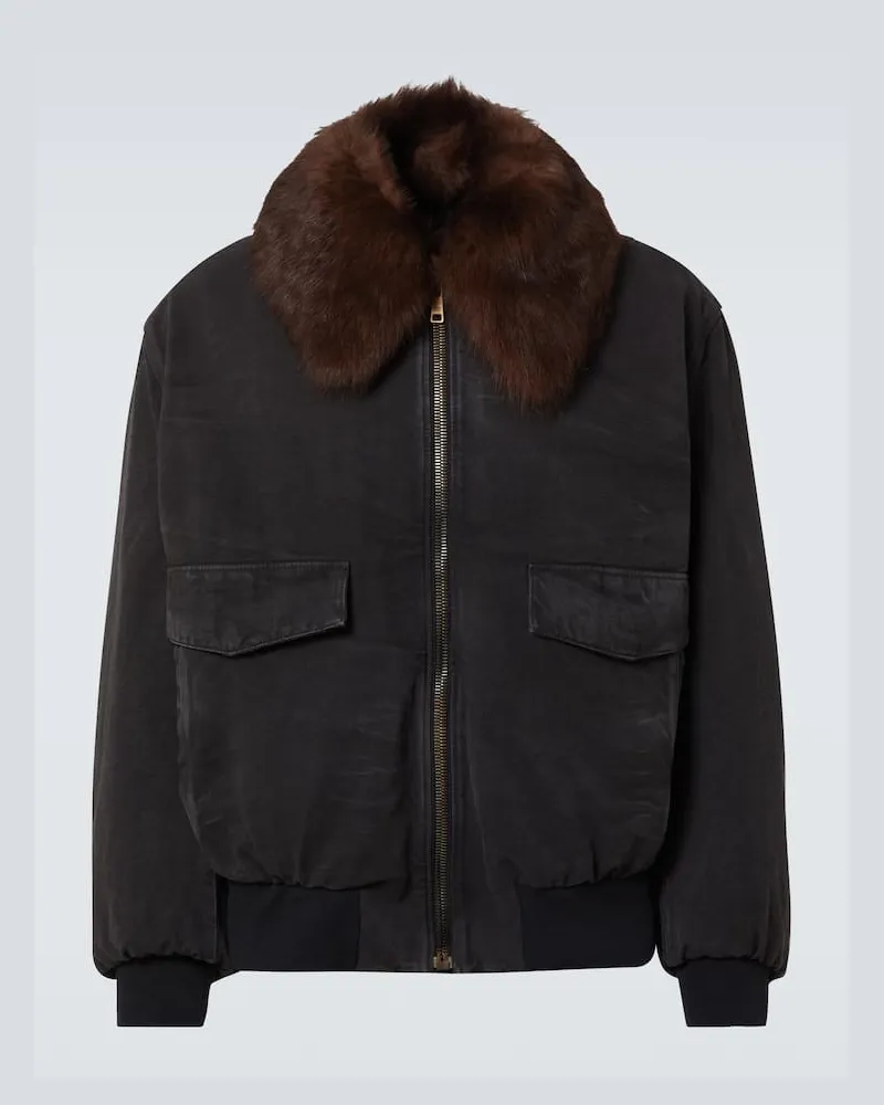 Prada Bomber in cotone con shearling Nero