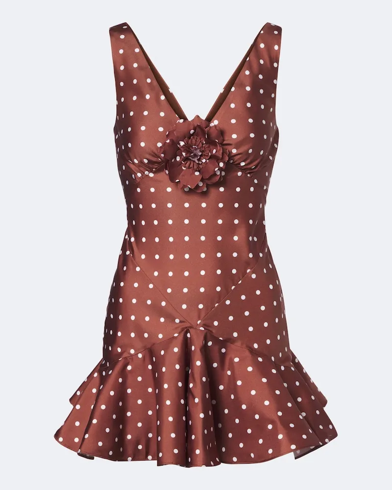 Rodarte Abito corto in raso a pois Marrone